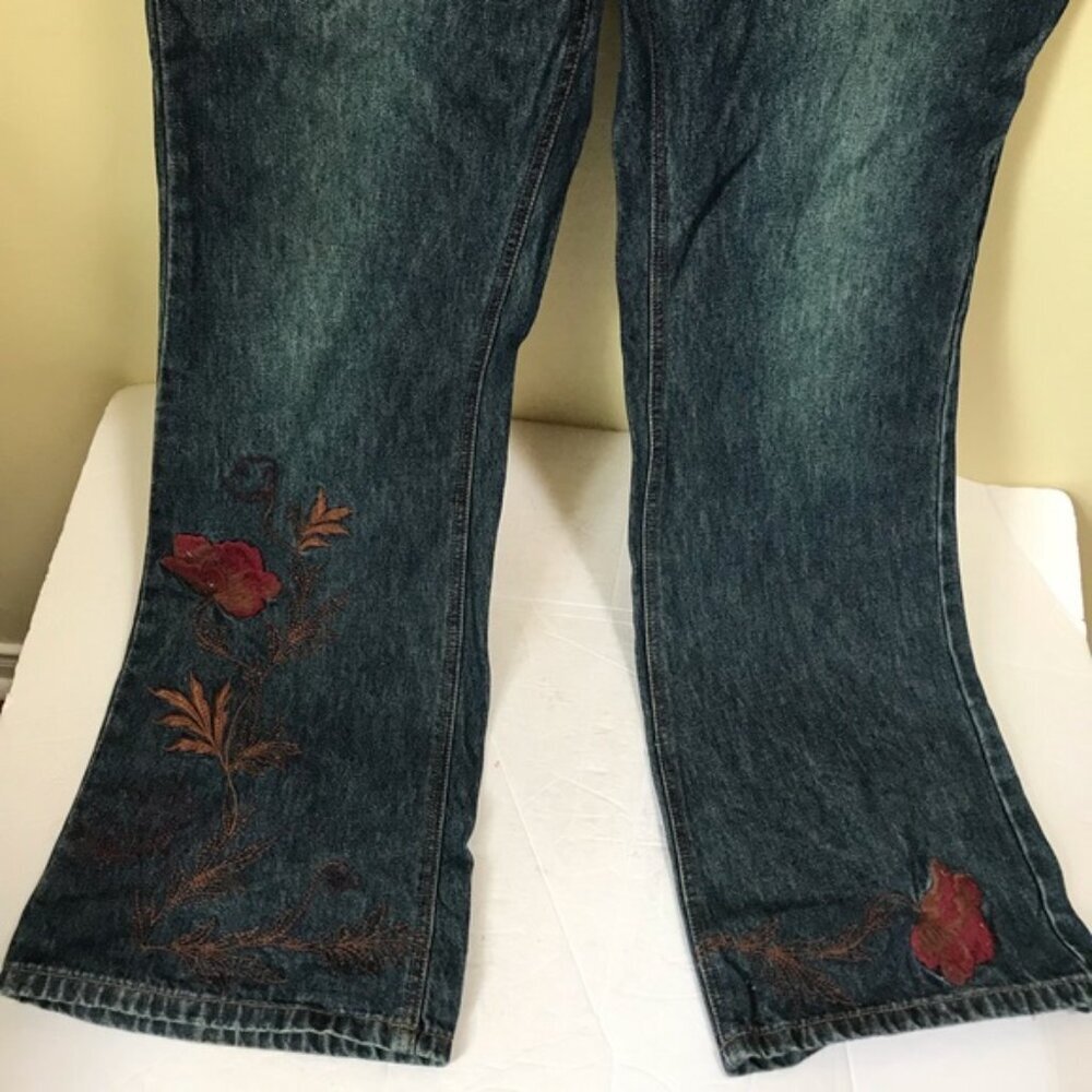 Prenatal Vintage Y2K Floral Embroidered Flare Jeans Mid High Rise Straight Leg 8 - Picture 9 of 15